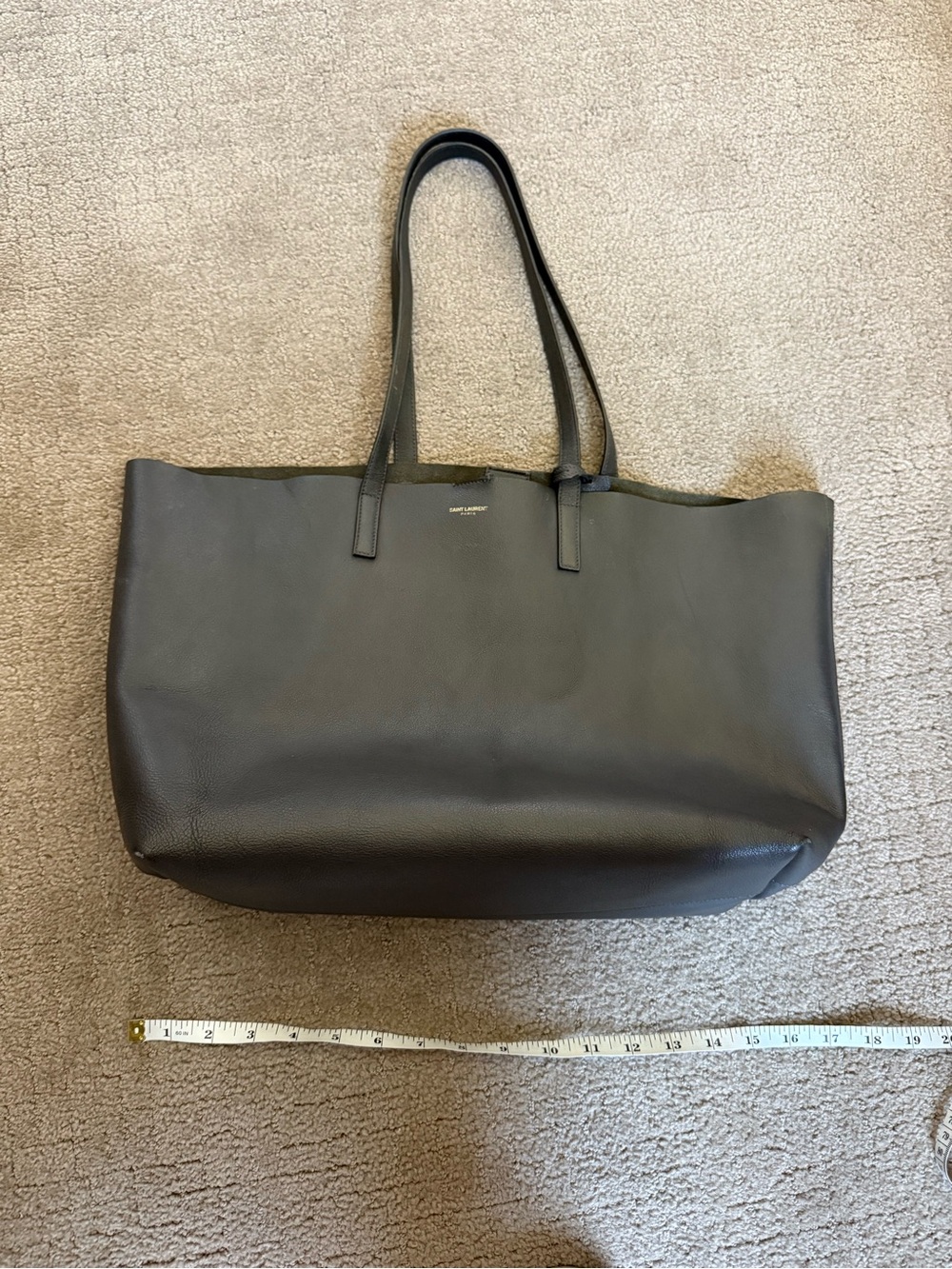 Saint Laurent Grey Calfskin Leather Tote Bag w/ Detachable Pouch Large - Picture 8 of 12
